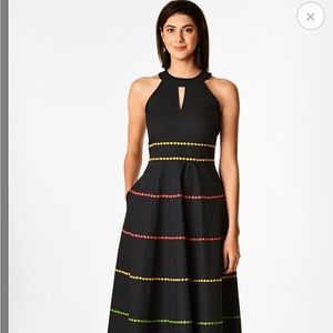 Brand New cotton poplin tiered multicolored black dress